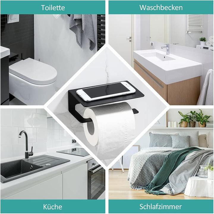Actual product image Emke Toilet Roll Holder with Shelf, Self-Adhesive/Screw Installation, Black
