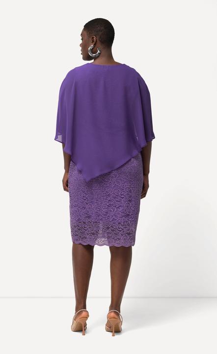 Produktbild Ulla Popken Abendkleid, Chiffon-Cape, Jersey, Spitzensaum, 3/4-Arm (58)