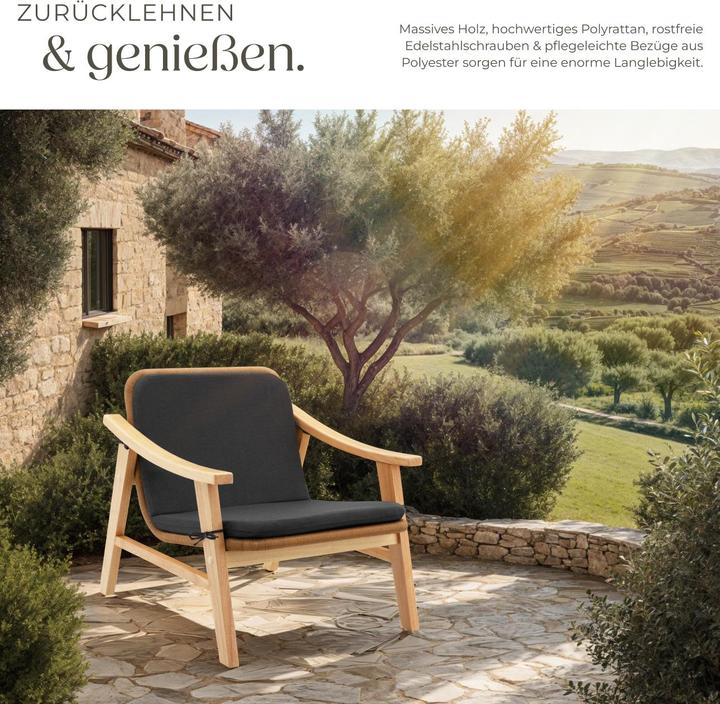Immagine prodotto tectake Sedia in rattan Treviso, struttura in legno e cuscino