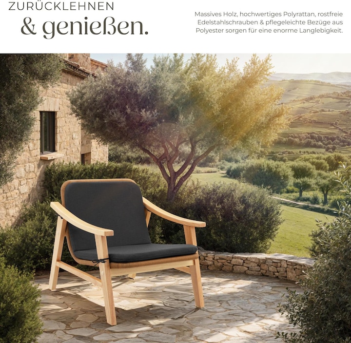 Immagine prodotto tectake Sedia in rattan Treviso, struttura in legno e cuscino