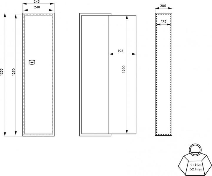 Immagine prodotto Thirard Armadio per fucili Durban, chiusura a chiave, 2 catenacci, capacità per 3 fucili