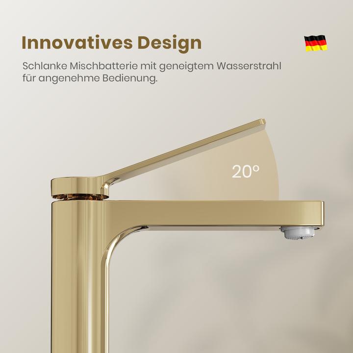 Produktbild Emke Wasserhahn Bad, Champagnergold, Mischbatterie Waschbecken, Messing, Keramikkartusche, einfache Insta