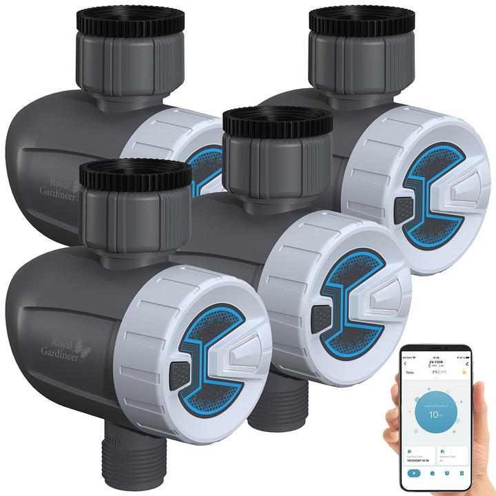 Produktbild Royal Gardineer Smarter programmierbarer Bewässerungscomputer mit BT und App, 4er Set (Bewässerungscomputer)