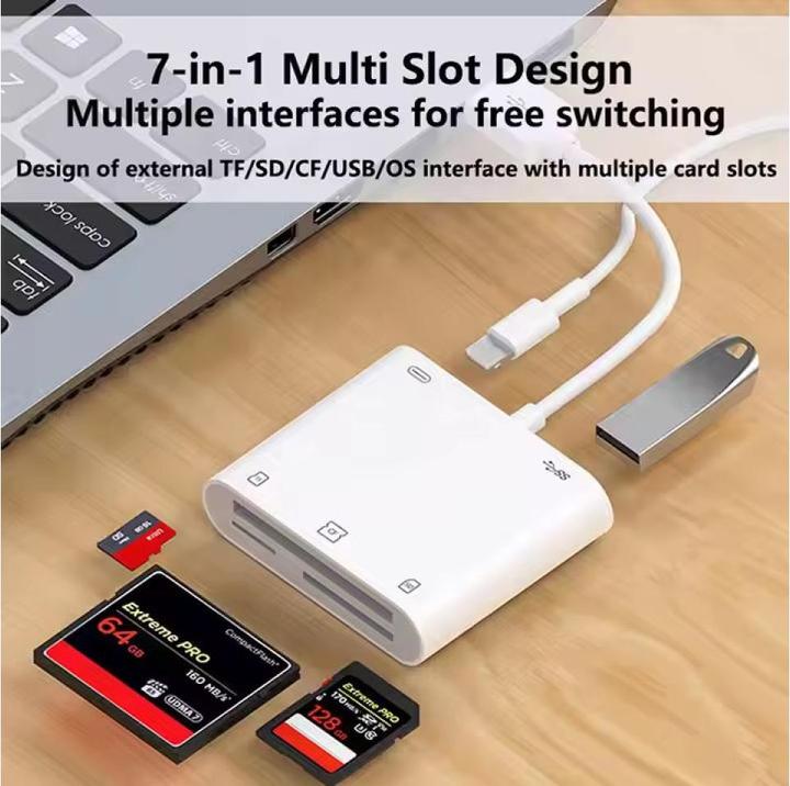 Actual product image PowerGuard DualHeadConnect USB-A/Lightning USB Photo SD Card CF Camera Cardreader (USB-A, Lightning)