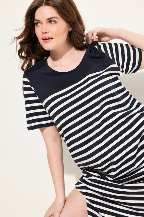 Immagine prodotto Ulla Popken Camicia da notte di cotone biologico con righe, scollo a girocollo e mezze maniche (42, 44)