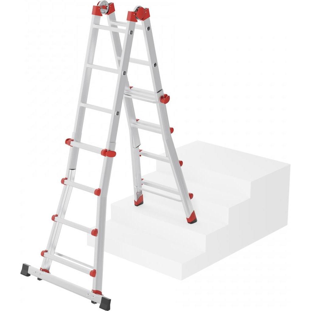 Hailo, Leiter + Gerüst, Gelenkleiter M80 alu 4x 4 Sprossen, H: 115,0 cm (Mehrzweckleiter, 47 cm)