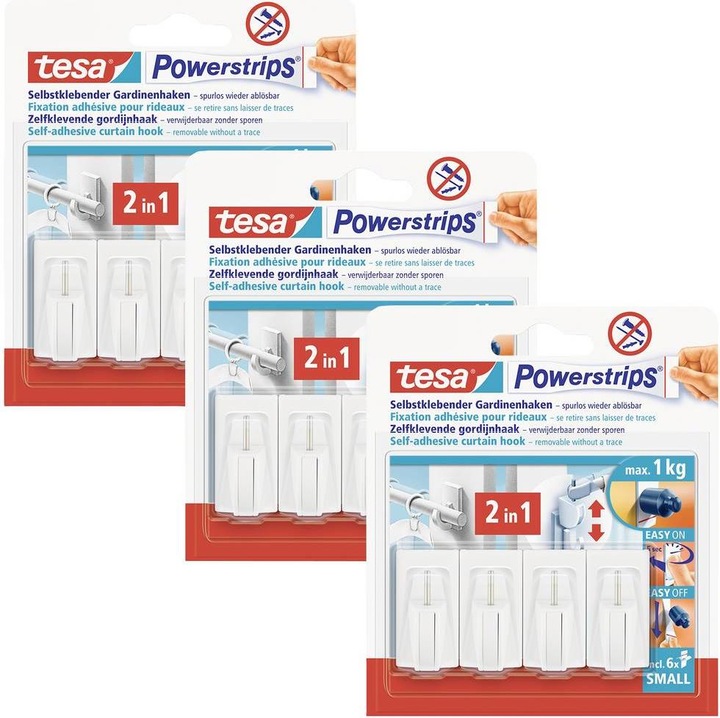 Produktbild tesa 3x Powerstrips Gardinenhaken 12 Haken