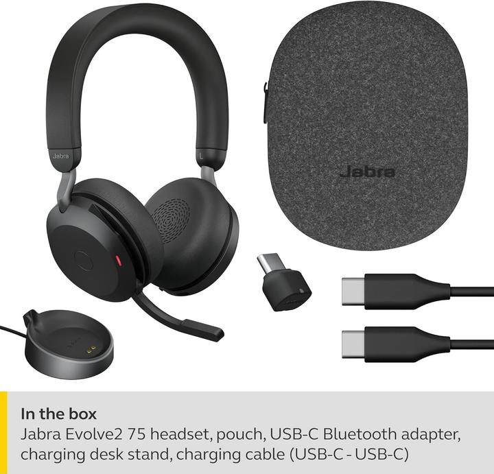 Produktbild Jabra Evolve2 75 MS Stereo + Ladestation (Kabellos, USB-C)