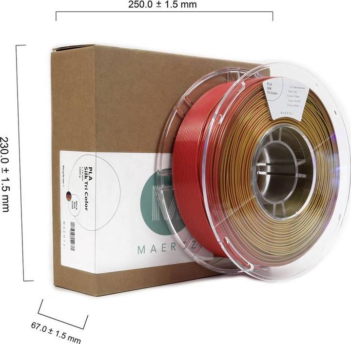 Produktbild Maertz PMMA-1022-006 PMMA-1022-006 Filament PLA-Seide Seidig glänzend 1.75 mm 10 (PLA, 1.75 mm, 1000 g, Gold, Schwarz, Rot)