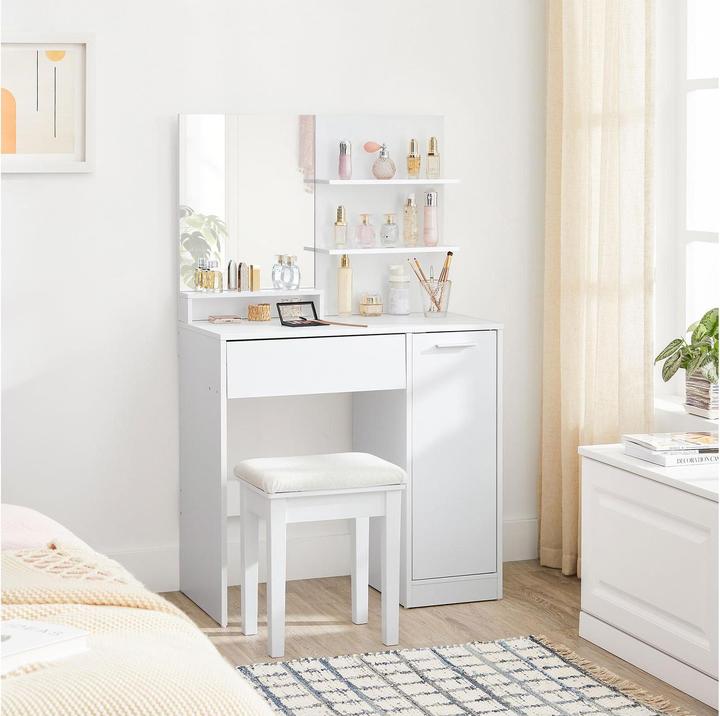 Actual product image Vasagle White rectangular dressing table, white side frame, 80.0 cm 132.0 cm (80 x 40 x 132 cm)