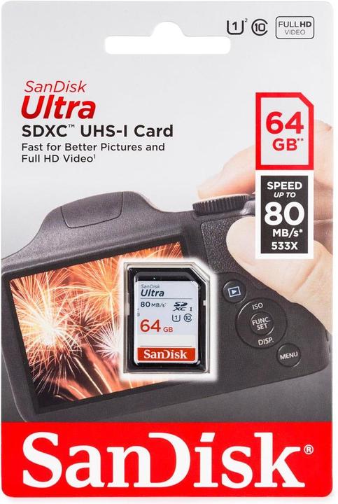 Immagine prodotto Sandisk Ultra U1 (64 GB, SDXC, U1, UHS-I)