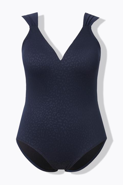 Actual product image Ulla Popken Leopard Jacquard Front Lined Swimsuit (52)