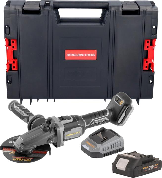 Produktbild Procraft Industrial AG125Cbb Akku Flachkopf Winkelschleifer 20 V 125 mm Brushless + 1x Akku 2,0 Ah (125 mm)