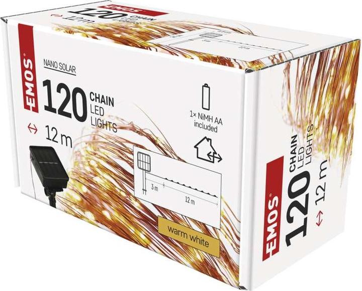 Produktbild Emos LED-Nanokette mit Solarpanel, kupferfarben, 12 m, Aussen und Innen, warm-weiss, Timer (12 m)