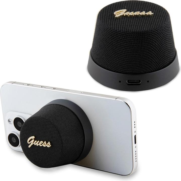 Guess głośnik Bluetooth GUWSC3ALSMK Speaker Stand czarny/black Magnetic Script Metal (4 h, USB power delivery)