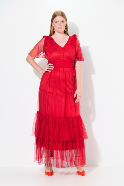 Produktbild Ulla Popken Maxikleid, Mesh, Drapierung, Fledrmaus-Ärmel (56)