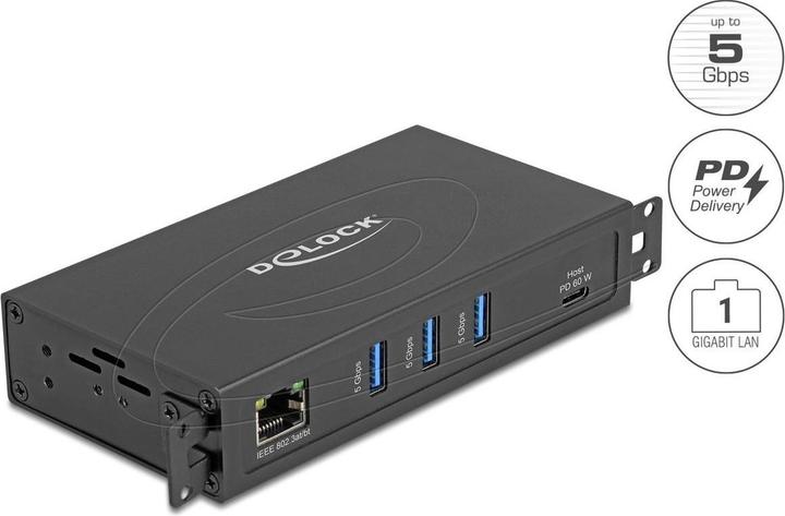 Delock 3 Port USB 5 Gbps Hub + RJ45 Gigabit LAN PoE++ Port m (USB-C, 5 Ports)