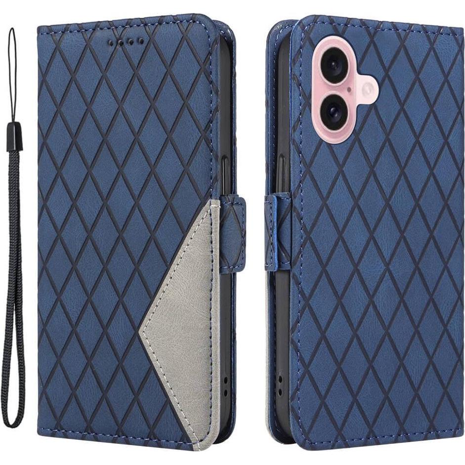 Cover-Discount iPhone 16 - Etui Hülle Rhombus (Apple iPhone 16), Smartphone Hülle, Blau