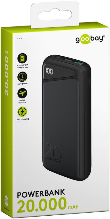 Actual product image Goobay Powerbank 53939 20000 mAh Black (20000 mAh, 22.50 W, 74 Wh)