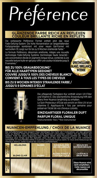 Nutritional values and ingredients L'Oréal Paris Preference Core (9.1 Very Bright Ash Blonde)