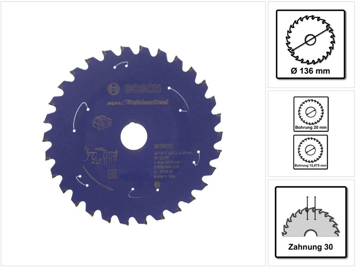 Actual product image Bosch Professional Zubehör Cordless circular saw blade Expert for Stainless Steel, 136 x 1.5/1.2 x 20, 30 teeth