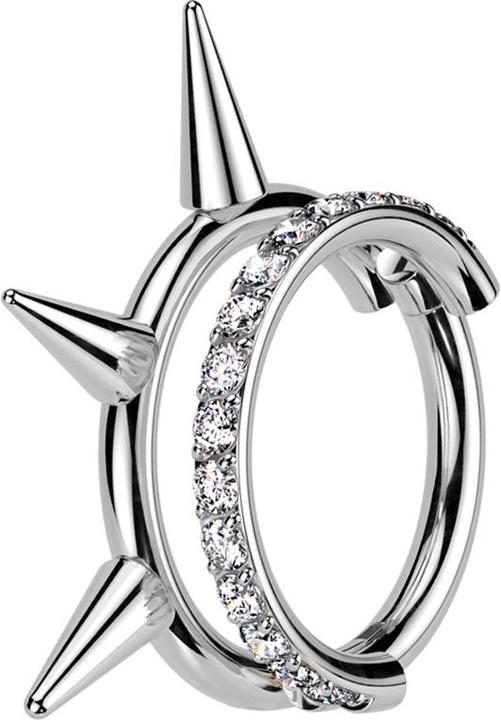 Immagine prodotto Star Piercing Micro Segmentring klappbar silber zwei Ringe reihe Kristalle reihe Cones (senza ottone, Titanio)