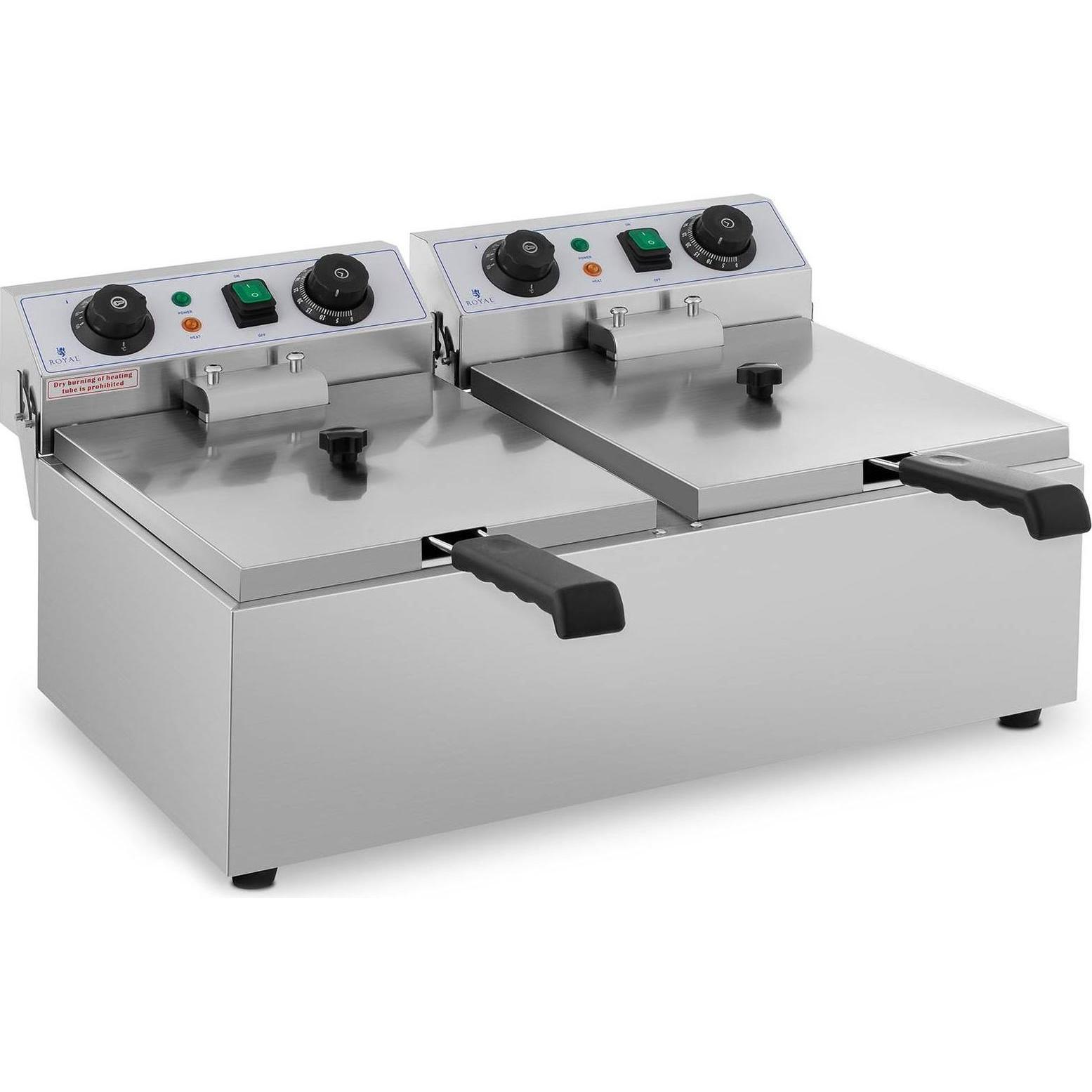 Thumbnail - Royal Catering Fritteuse Edelstahl Gastronomie Elektro Fritteuse 2x10 L Kaltzone 2x3200 W Timer, Fritteuse, Silber