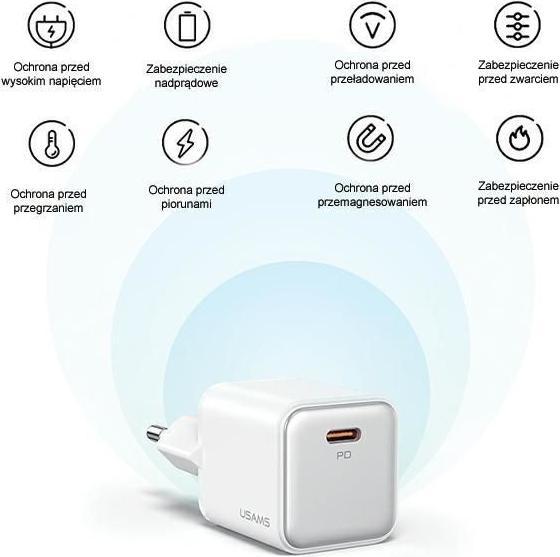 Produktbild Usams Ład. siec. 1xUSB-C PD30W 3A (only head) PD3.0 Fast Charging czarny/black X-ron Series CC186TC0 (30 W, 1 Port)
