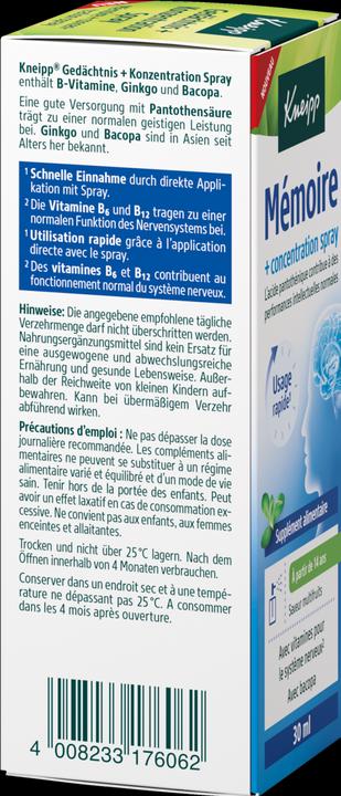 Nutritional values and ingredients Kneipp Mémoire + concentration spray (1 Piece, Spray)