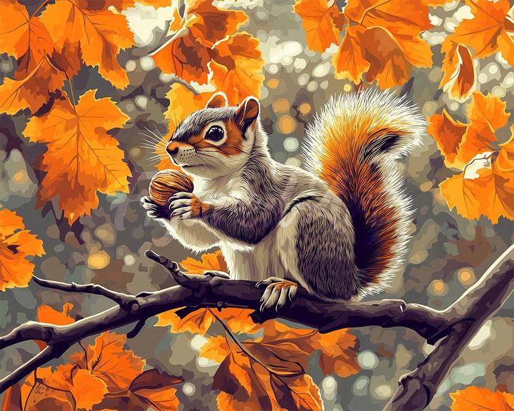 Figured'Art Broderie Diamant avec cadre - Écureuil en Automne