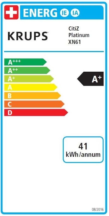 Label énergétique Krups Nespresso CitiZ Platinum (NESPRESSO Original, Prise UE)