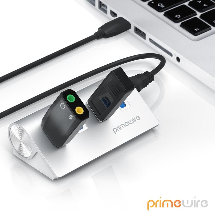 Produktbild Primewire aktiver 4 Port USB 3.0 Hub, Verteiler mit Netzteil, Hot Plug, USB Hub Aluminiumgehäuse (USB-A, 4 Ports)