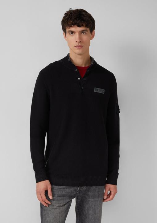 Produktbild s.Oliver Strickpullover Strickpullover aus Baumwolle mit Troyer-Kragen und Strukturmix (M)