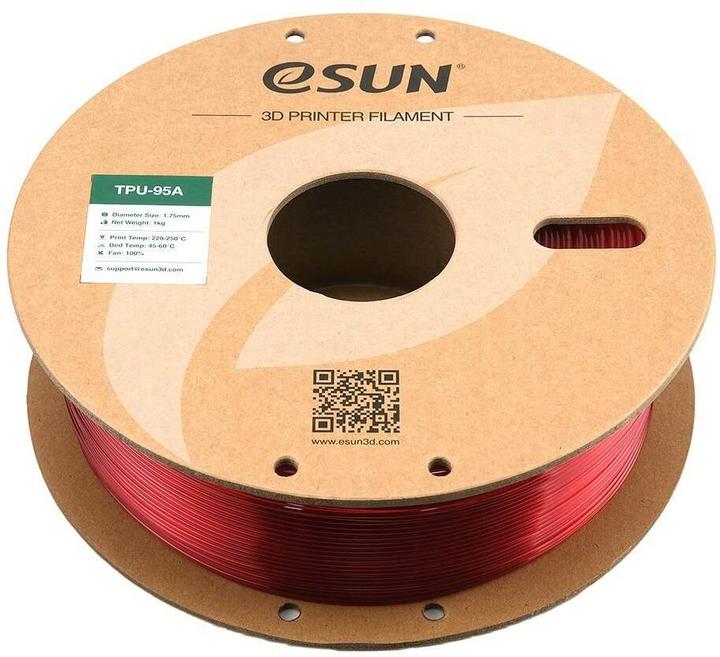 Produktbild eSUN eTPU-95A 1,75mm Tr. Red 1kg 3D Filament (TPU, 1.75 mm, 1000 g, Rot)