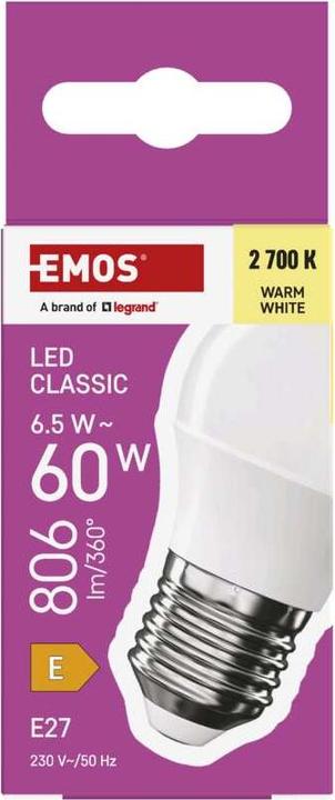 Produktbild Emos LED Lampe Classic Mini Globe / E27 / 6,5 W (60 W) / 806 lm / Warmweiss (E27, 806 lm, 1 x)