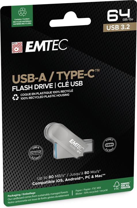 Produktbild Emtec USB3.2 Type-C Dual D280 64GB (64 GB, USB-C)