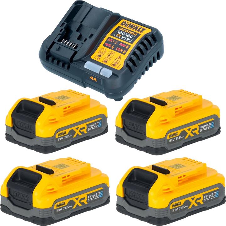 DeWalt DCB 1104 S4 Akku Starter Set mit Schnell Ladegerät + 4x Powerstack Akku 18 V 3,5 Ah (18 V)