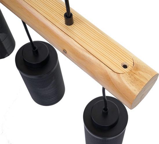 Actual product image Swisshandel24 Hanging Lamp, Industrial Vintage Solid Wood Metal Black - 3 Tube Lamp Shades (E27)