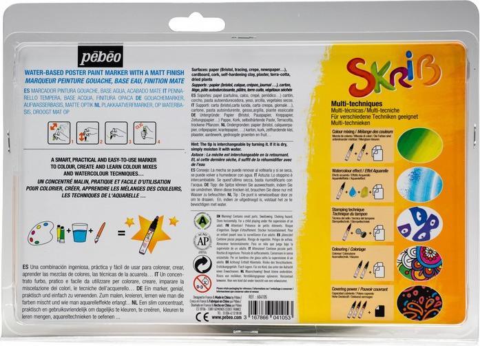 Actual product image Pebeo Skrib Paint Marker Gouache Set 12 Markers Rainbow (Multicoloured, 0.70 mm, 12 x)