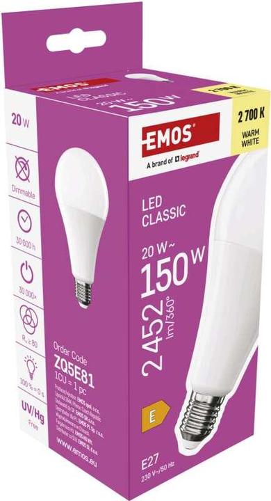 Produktbild Emos LED Lampe Classic A80 / E27 / 20 W (150 W) / 2452 lm / Warmweiss (E27, 20 W, 2452 lm, 1 x, E)