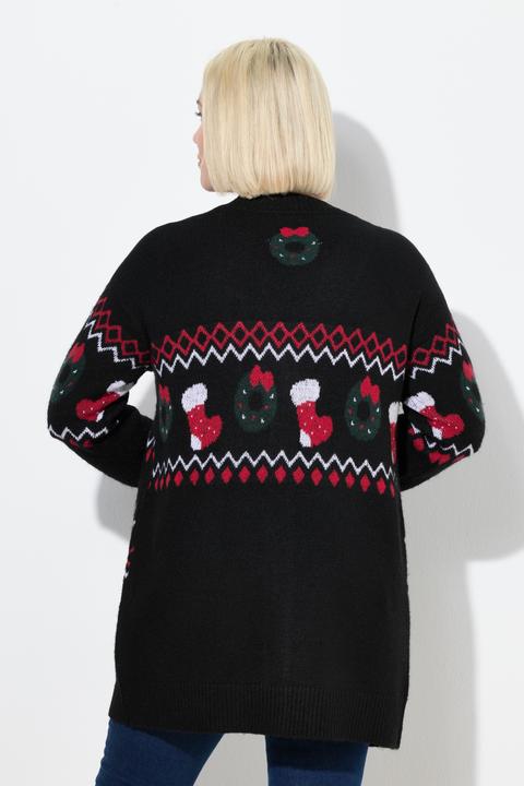 Produktbild Ulla Popken Long-Strickjacke, Weihnachten, V-Ausschnitt, Langarm (62)