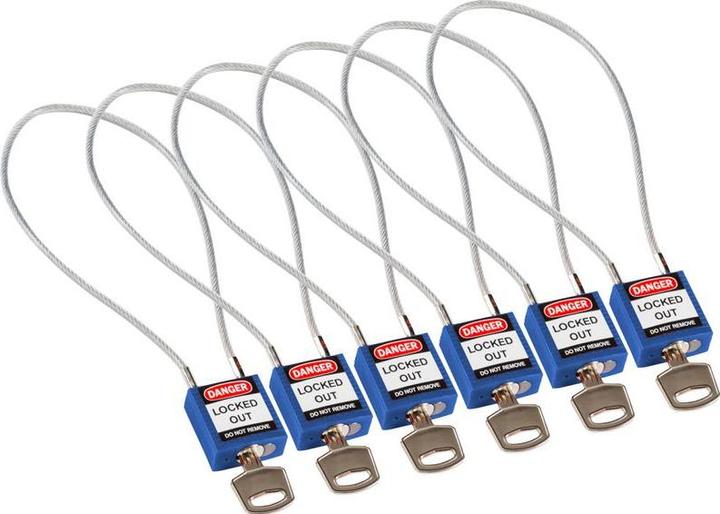 Brady Serratura di sicurezza compatta in nylon con grillo a cavo, blu, lunghezza cavo 400 mm