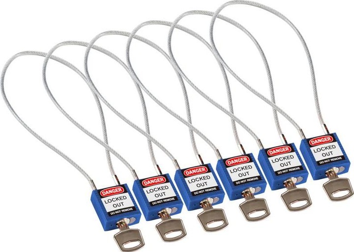 Immagine prodotto Brady Serratura di sicurezza compatta in nylon con grillo a cavo, blu, lunghezza cavo 400 mm