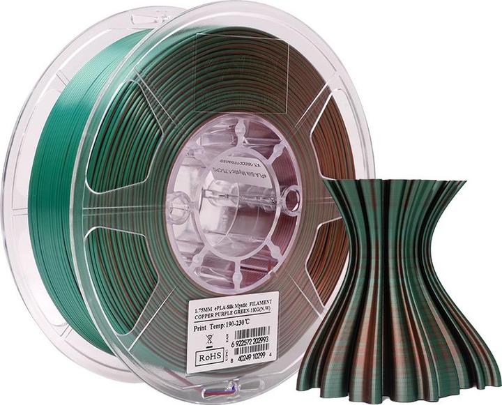 Actual product image eSUN eSilk Mystic PLA Green Purple Copper Filament 1.75mm 1Kg (PLA, 1.75 mm, 1000 g, Violet, Green, Copper)