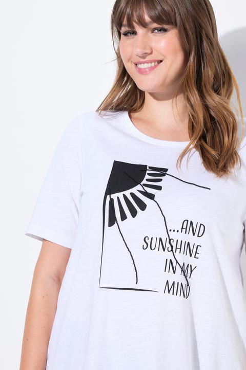 Actual product image Ulla Popken Eco Cotton Longline Pointed Hem Sunny Graphic Tee (46, 48)