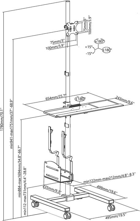 Image du produit Maclean professional stand trolley mobile computer workstation on wheels max 17 -32 max 20kg MC
