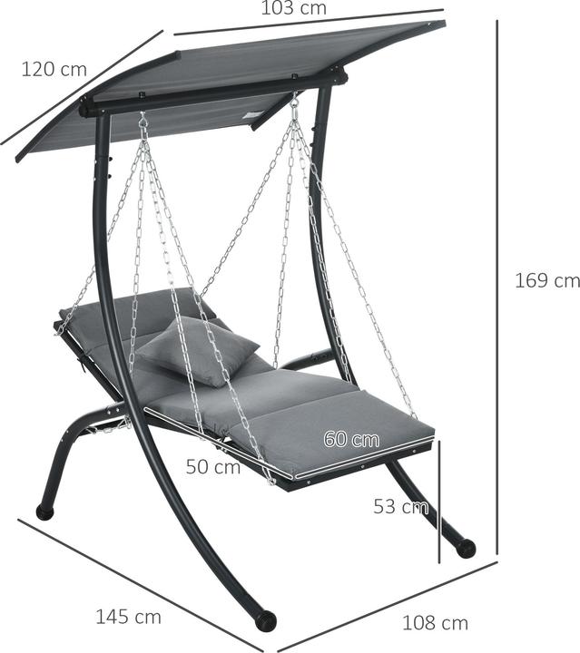 Immagine prodotto Swisshandel24 Hollywoodschaukel mit Kissen & verstellbarem Sonnendach, Dunkelgrau