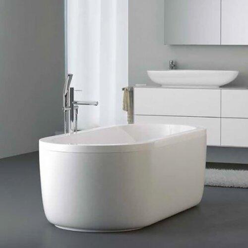 Actual product image Koralle T200 freestanding bathtub oval with moulded-on apron, 1800x800mm, front overflow, with integ (184 cm, 80 cm)