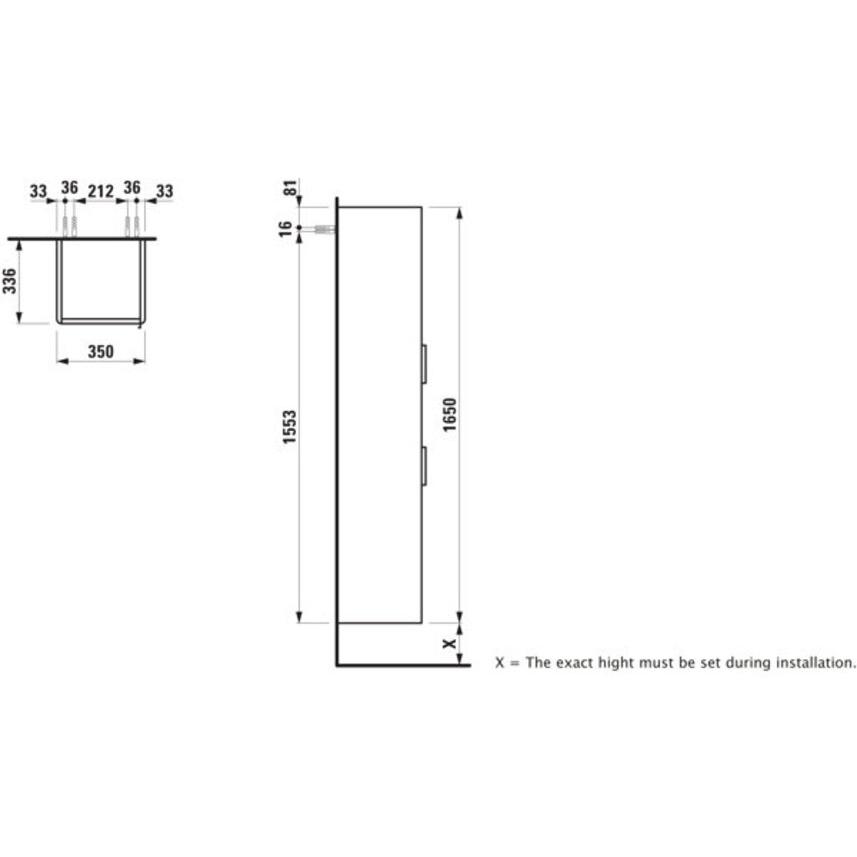 Thumbnail - Laufen, Badezimmerschrank, Hochschrank BASE FÜR PRO S 1650x350x336mm Scharn. li verkehrsgrau (350 x 335 x 1650 mm)