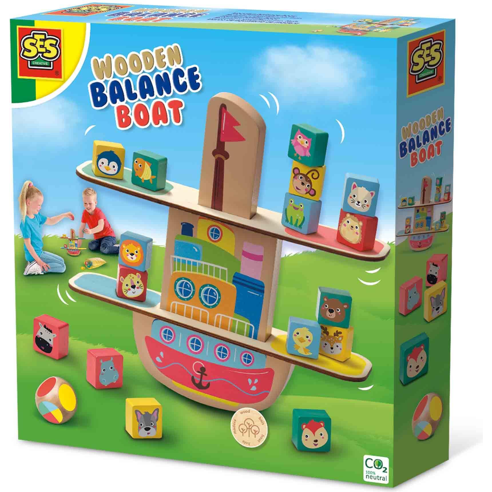 Ses Balancierspiel Boot aus Holz (Niederländisch, Englisch, Deutsch, Französisch)
